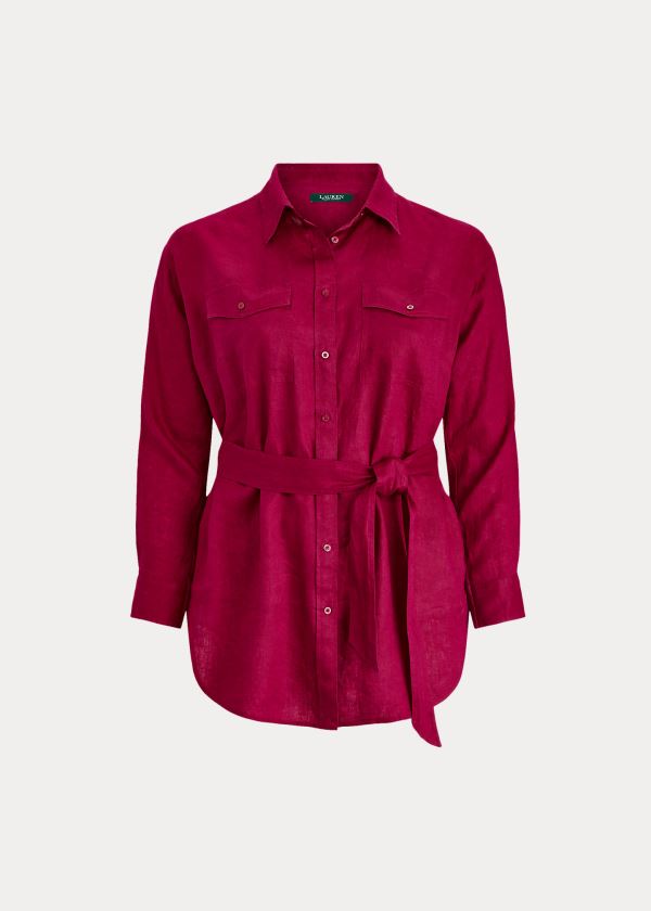 Camisa Ralph Lauren Mujer Fucsia Claro - Belted Linen - YJKIT9652